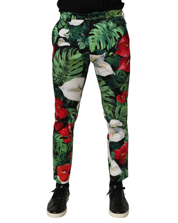 Multicolor Floral Print Cotton Tapered Pants
