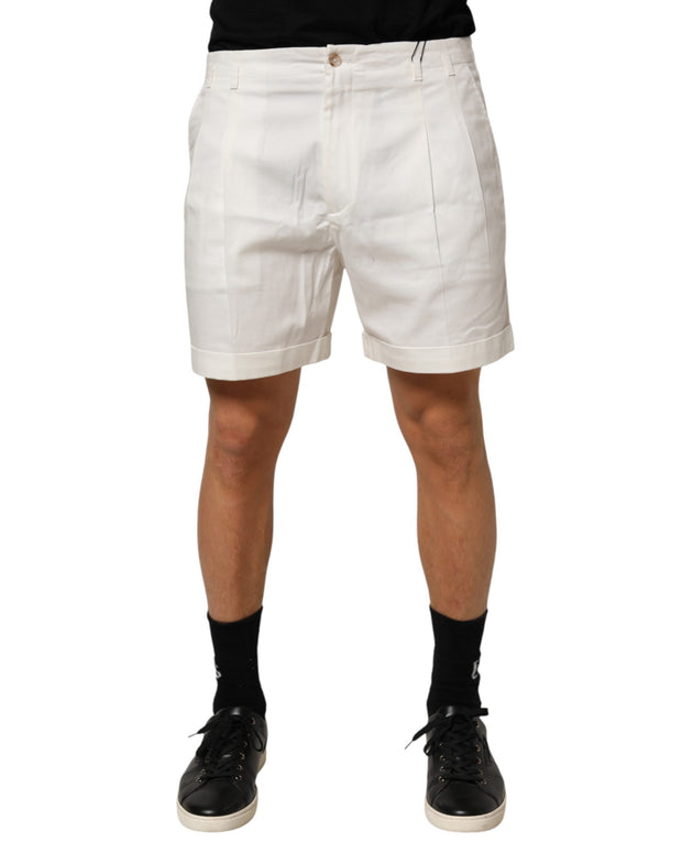 White Cotton Mid Waist Men Bermuda Shorts
