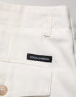 White Cotton Mid Waist Men Bermuda Shorts