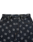 Blue Logo Print Straight Denim Men Jeans