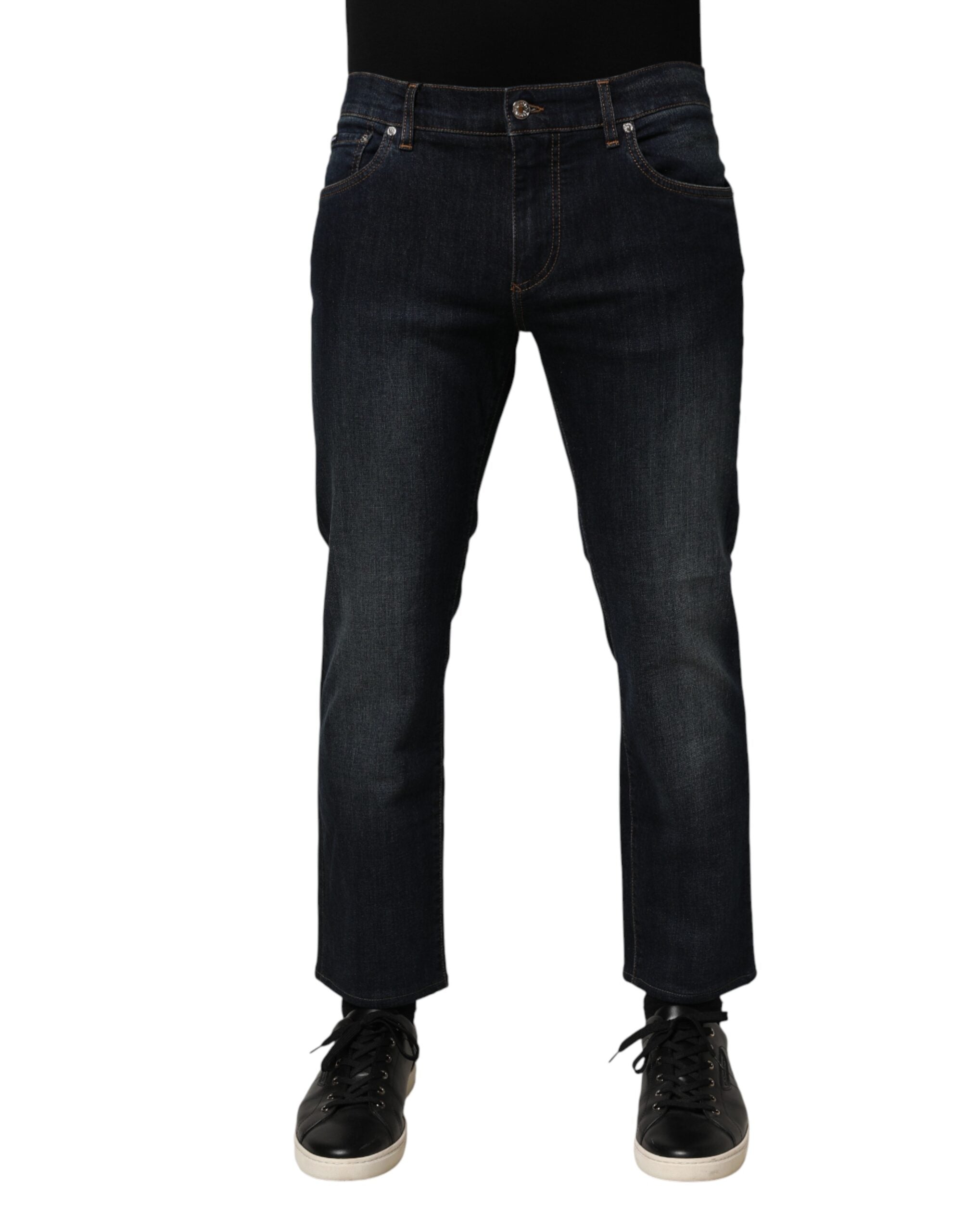 Dark Blue Cotton Skinny Men Denim Jeans