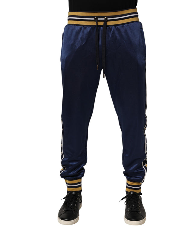 Blue Nylon Jogger Mid Waist Trouser Pants