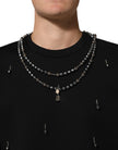 Black Polyester Necklace Embellished T-shirt