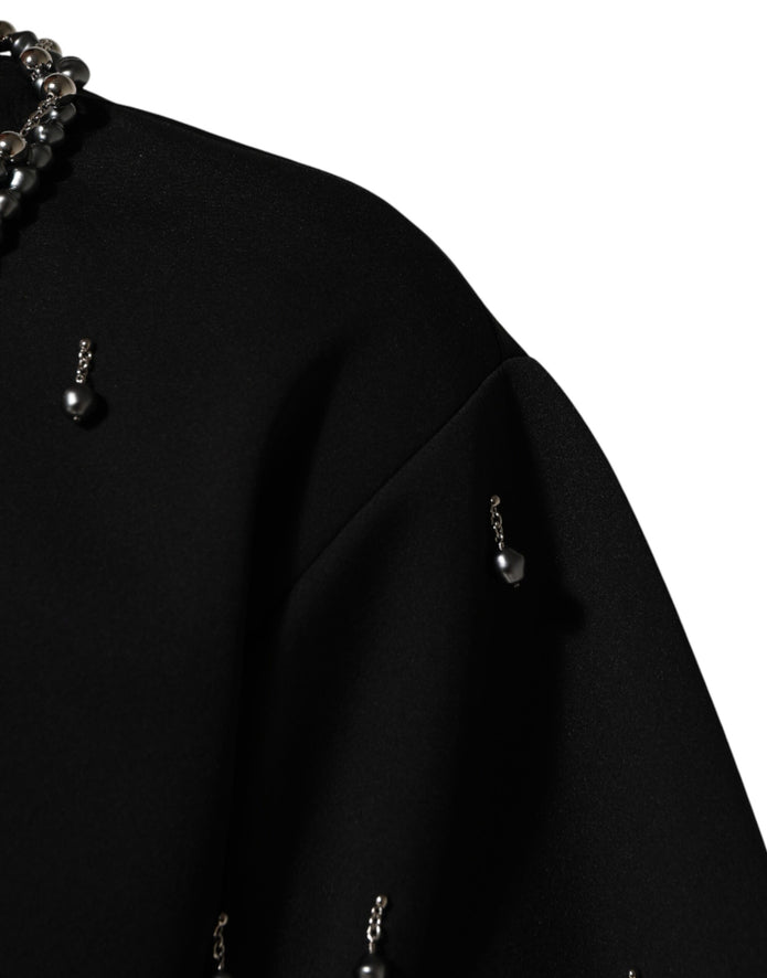 Black Polyester Necklace Embellished T-shirt