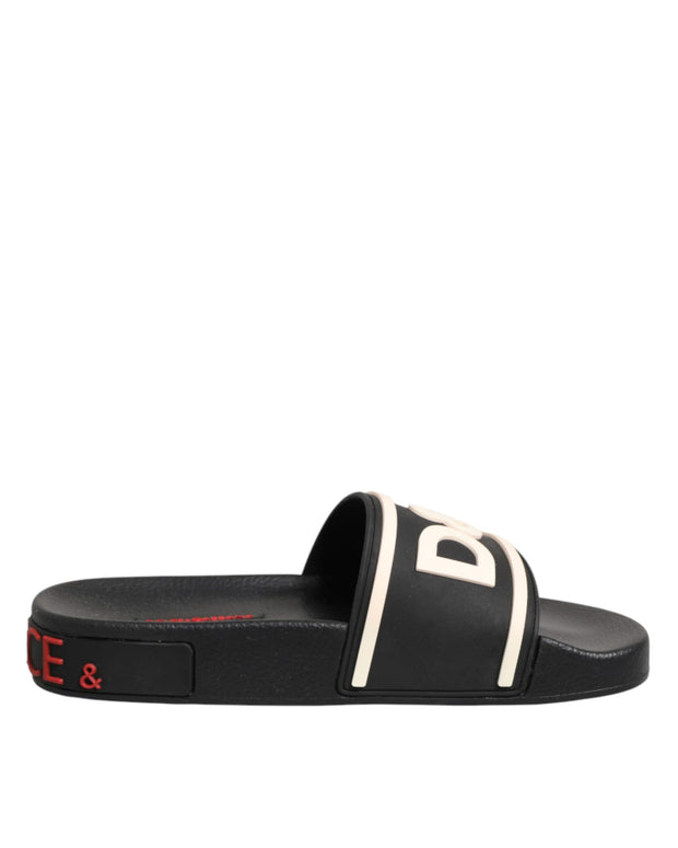 Black Rubber Slides Sandals Beachwear Shoes