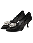 Black Satin Bow Crystal Embellishment Pumps Shoes