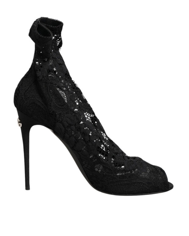 Black Stretch Taormina Lace Boots Shoes
