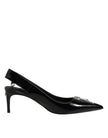 Black Zipper Leather Heels Slingbacks Shoes
