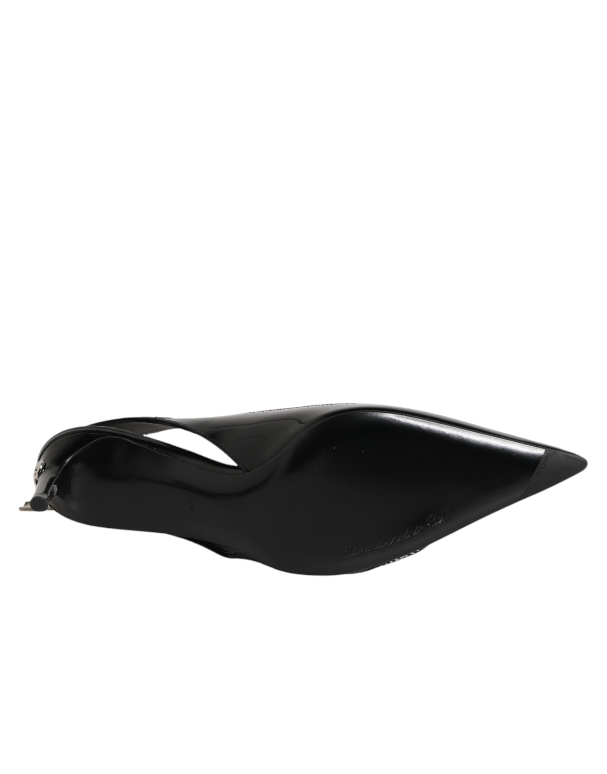 Black Zipper Leather Heels Slingbacks Shoes