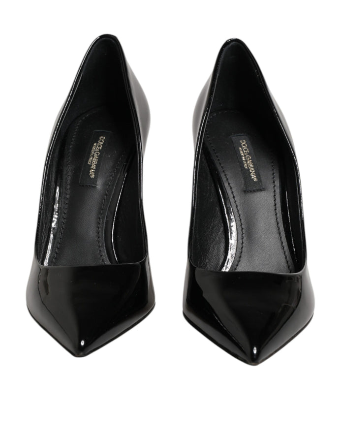 Black Leather Stiletto Heels Pumps Shoes
