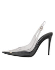 Black Leather Clear PVC Slingback Pumps Shoes