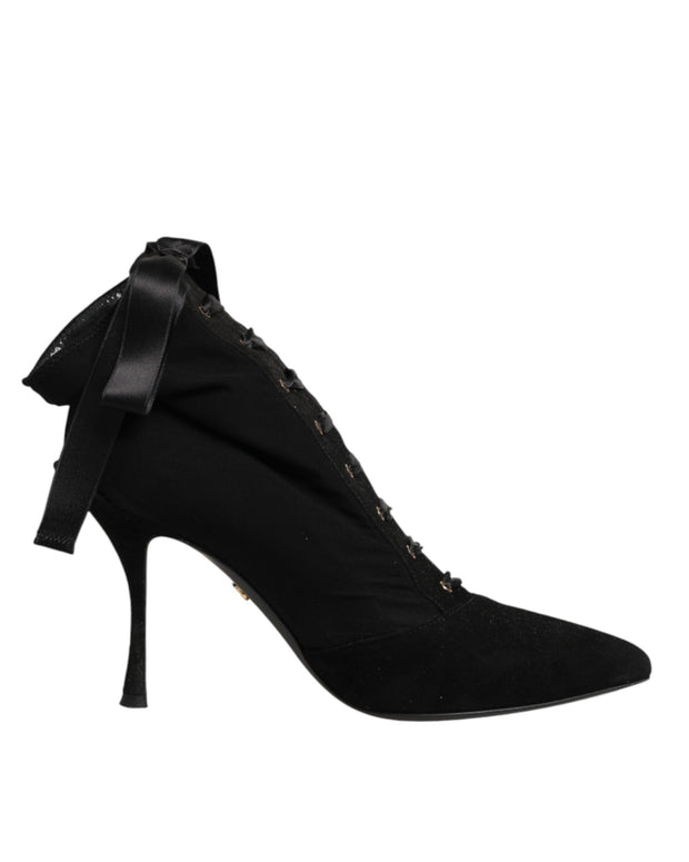 Black Stiletto Heels Lace Up Boots Shoes
