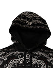 Black Bandana Print Crown Logo Cotton Hoodie Sweater