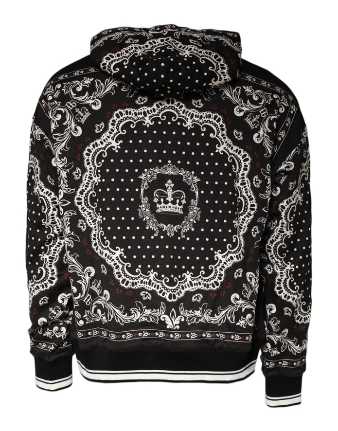 Black Bandana Print Crown Logo Cotton Hoodie Sweater