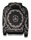 Black Bandana Print Crown Logo Cotton Hoodie Sweater