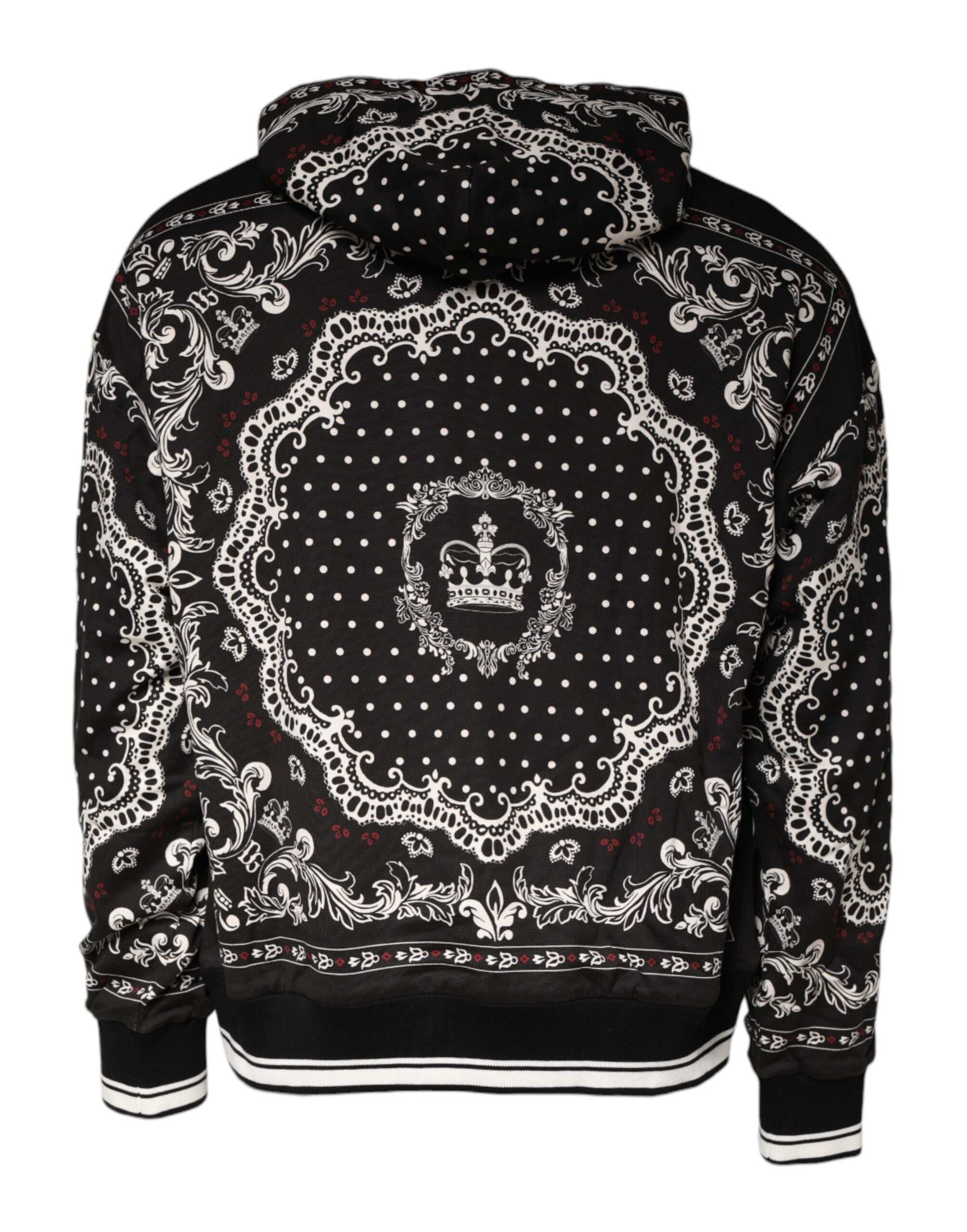 Black Bandana Print Crown Logo Cotton Hoodie Sweater