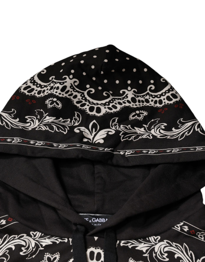 Black Bandana Print Crown Logo Cotton Hoodie Sweater