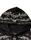 Black Bandana Print Crown Logo Cotton Hoodie Sweater