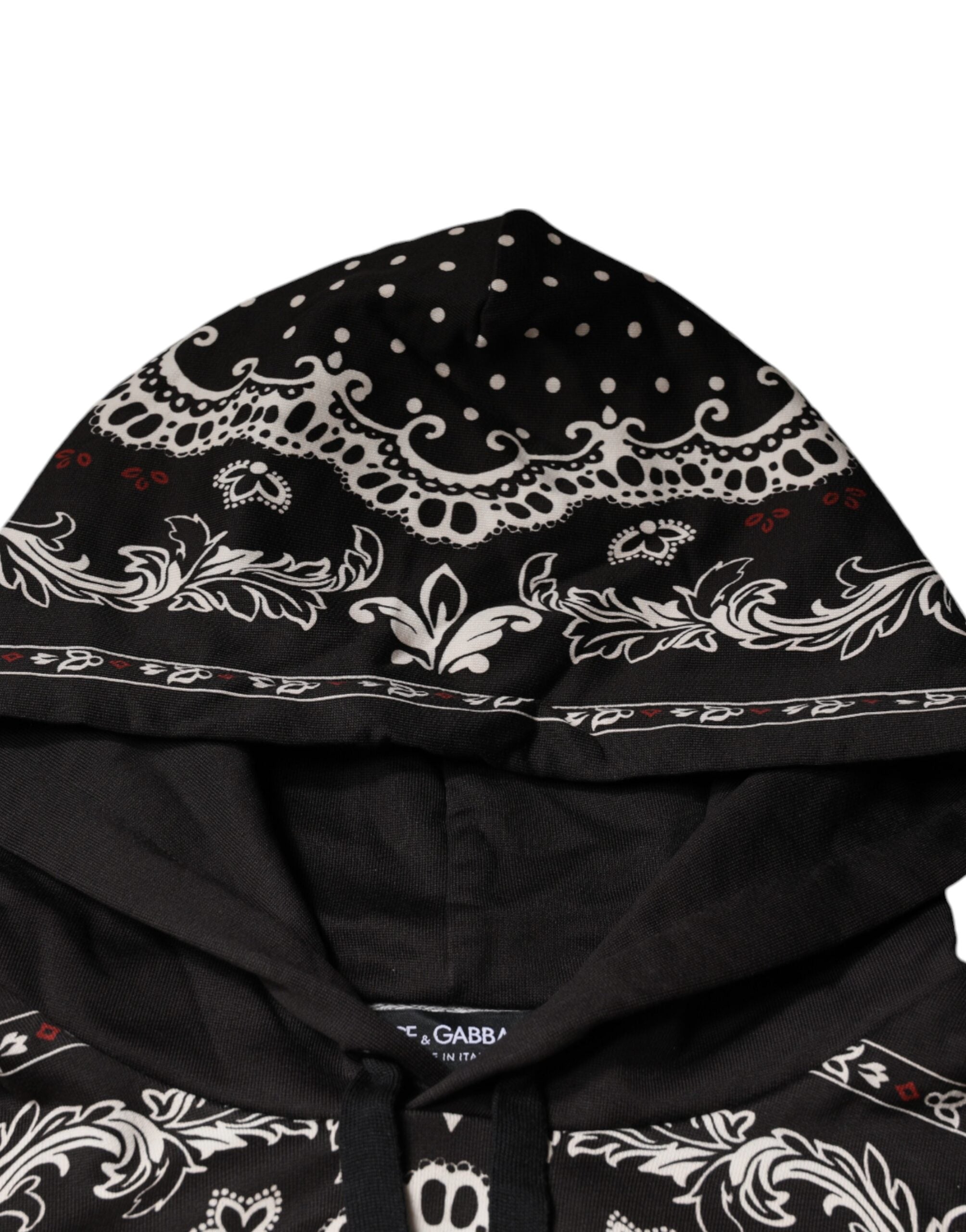 Black Bandana Print Crown Logo Cotton Hoodie Sweater