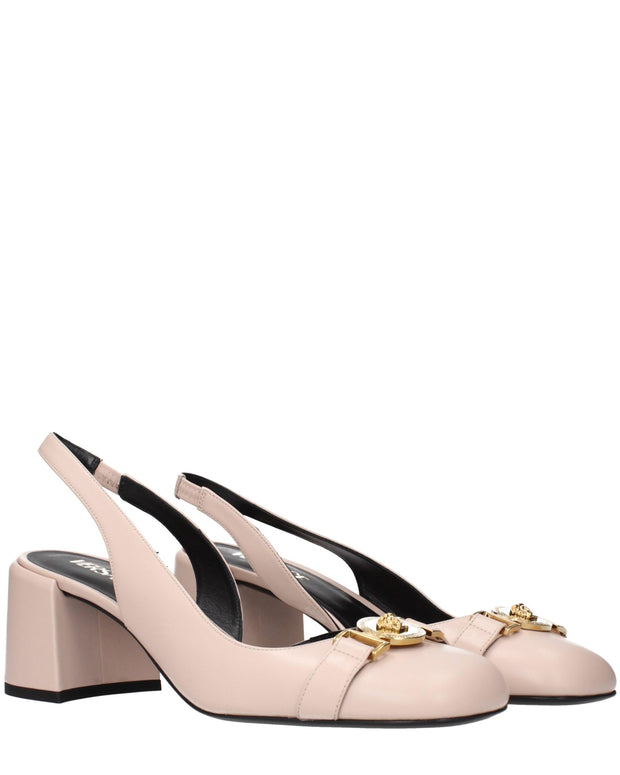 Pink Leather Mid Heel Pumps