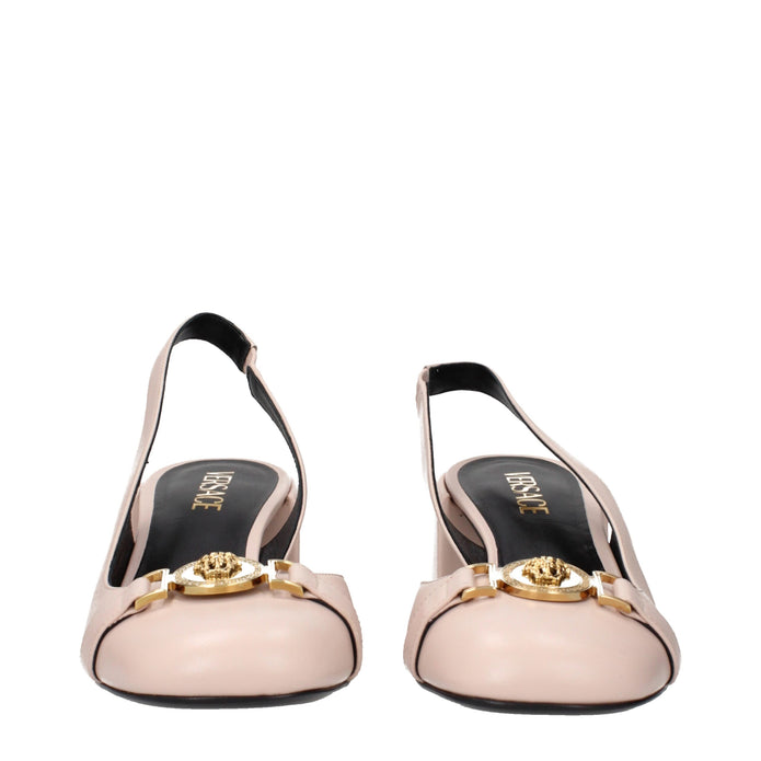 Pink Leather Mid Heel Pumps