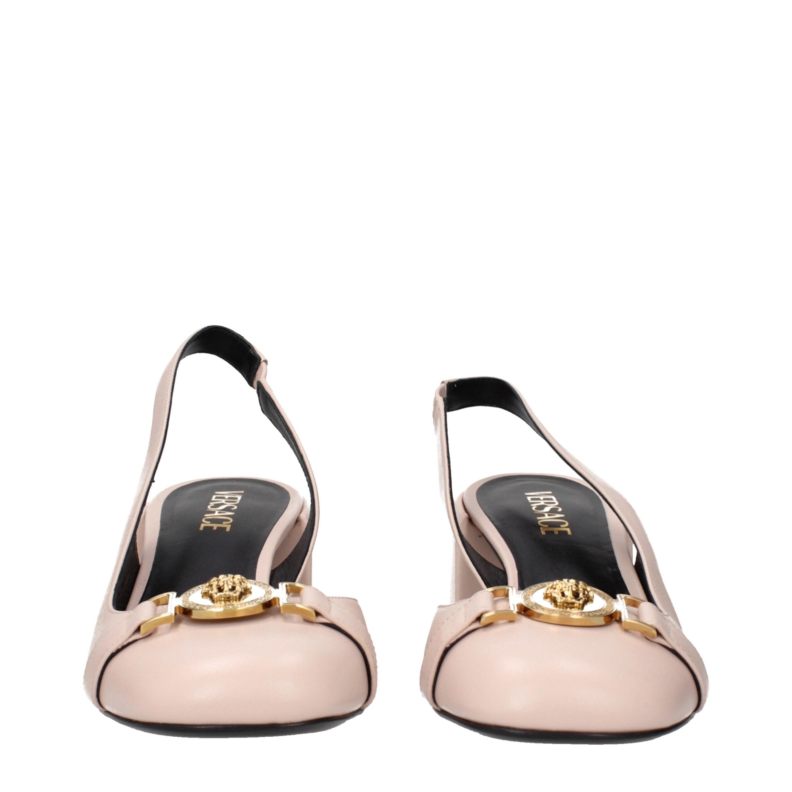 Pink Leather Mid Heel Pumps