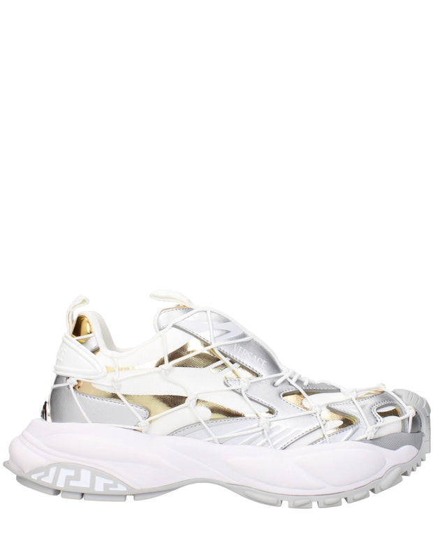 White Fabric Chunky Sneakers