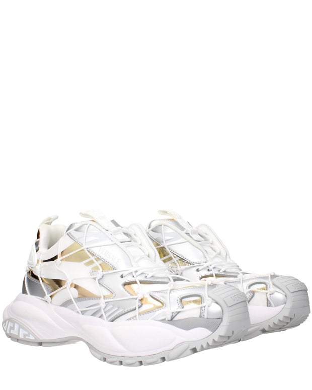 White Fabric Chunky Sneakers