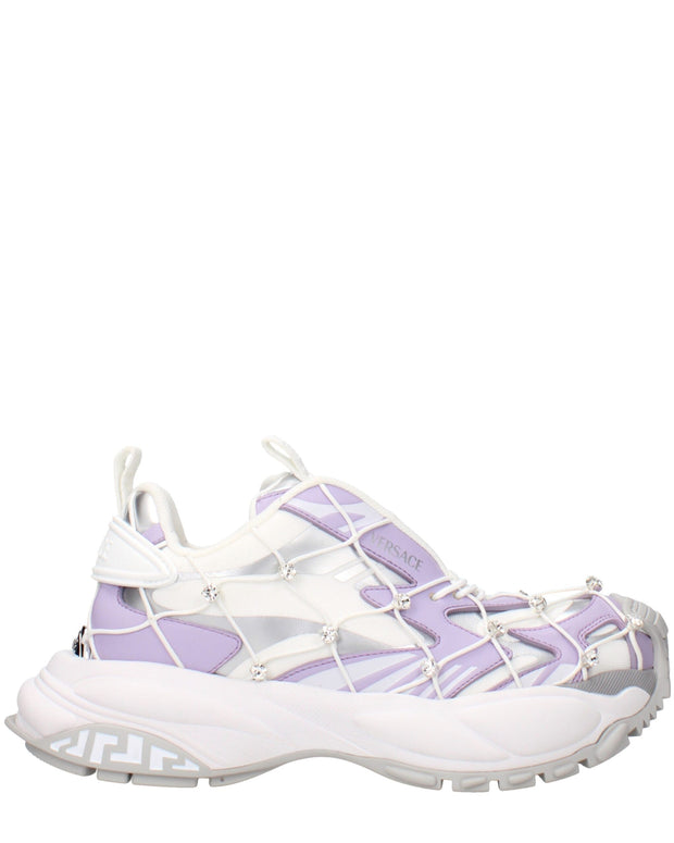 White Fabric Chunky Sneakers