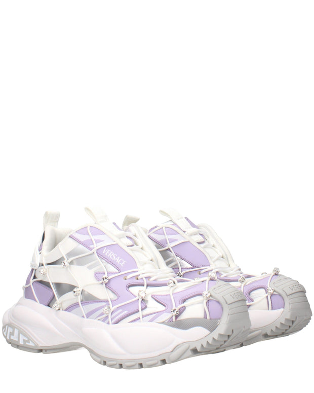 White Fabric Chunky Sneakers