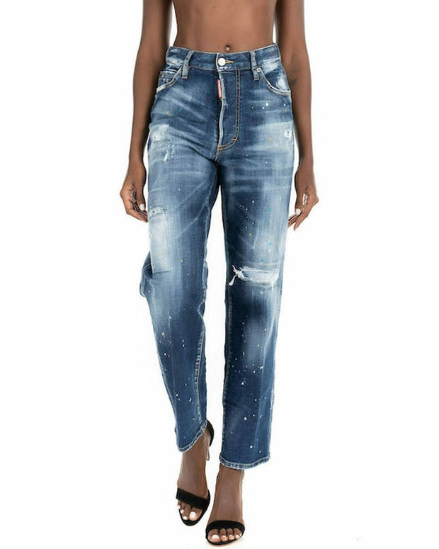 Blue Cotton Boyfriend Jeans