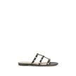 Black Calf Leather Bos Taurus Flat Sandals