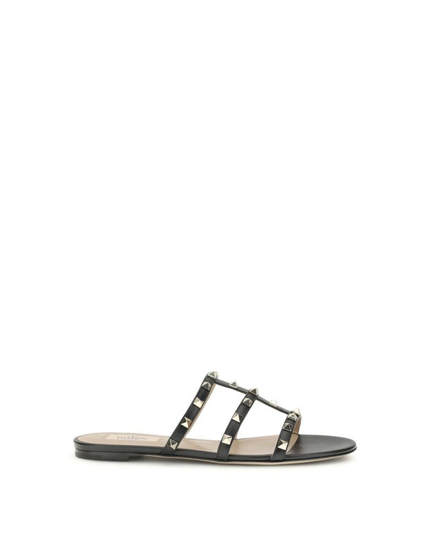 Black Calf Leather Bos Taurus Flat Sandals