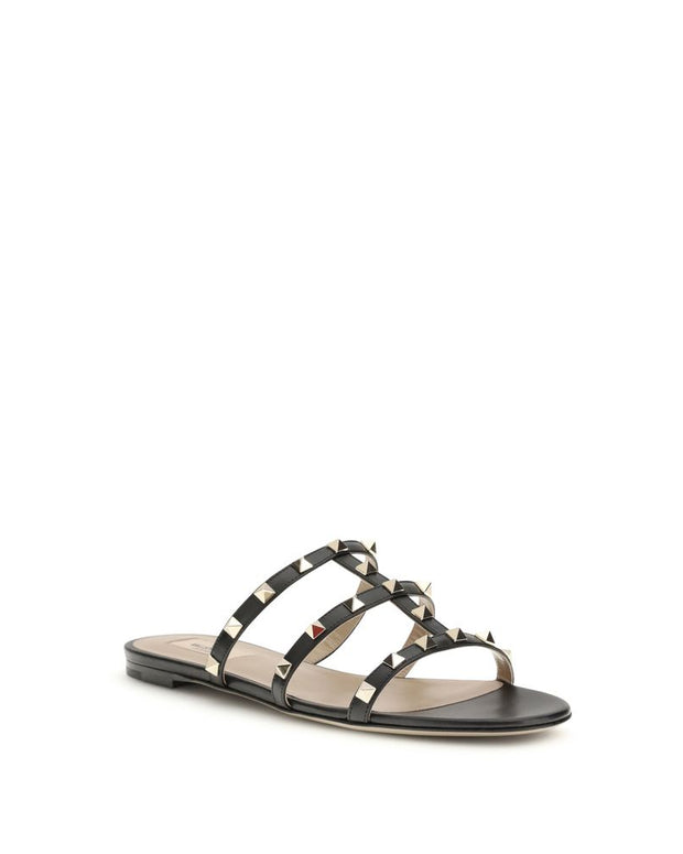 Black Calf Leather Bos Taurus Flat Sandals