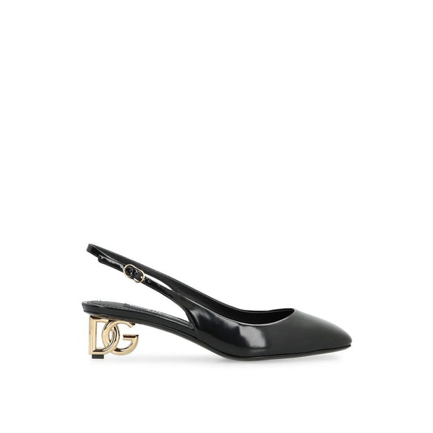 Black Calfskin Mid Heel Pumps