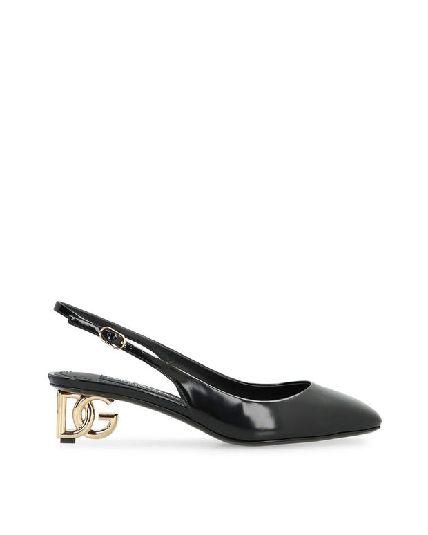 Black Calfskin Mid Heel Pumps