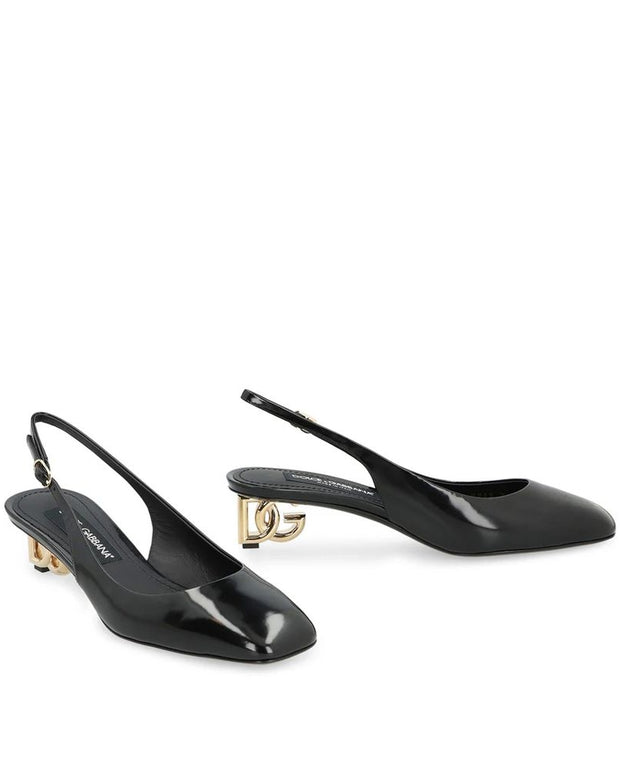 Black Calfskin Mid Heel Pumps