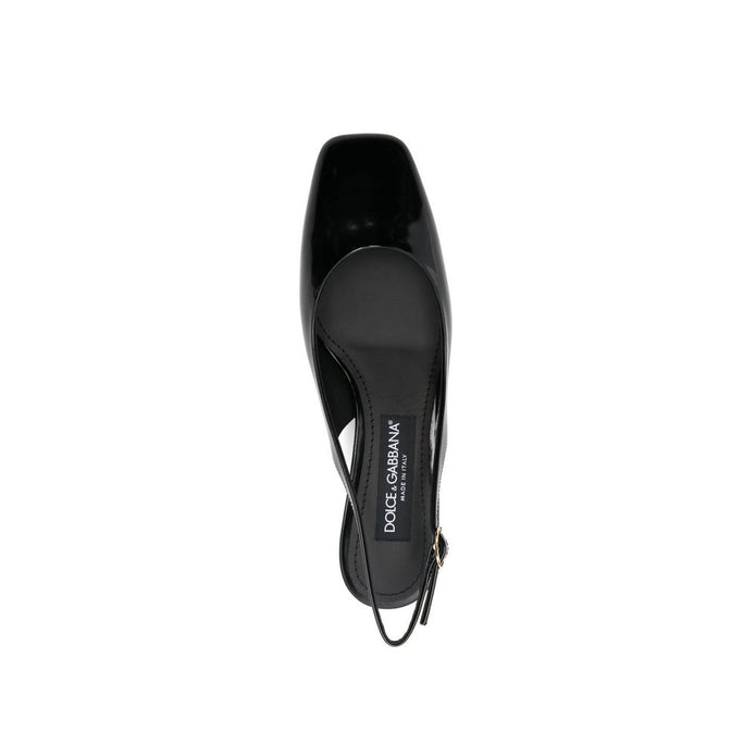 Black Calfskin Mid Heel Pumps