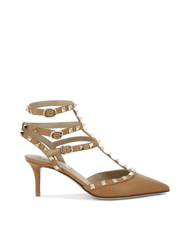 Brown Calfskin Mid Heel Pumps