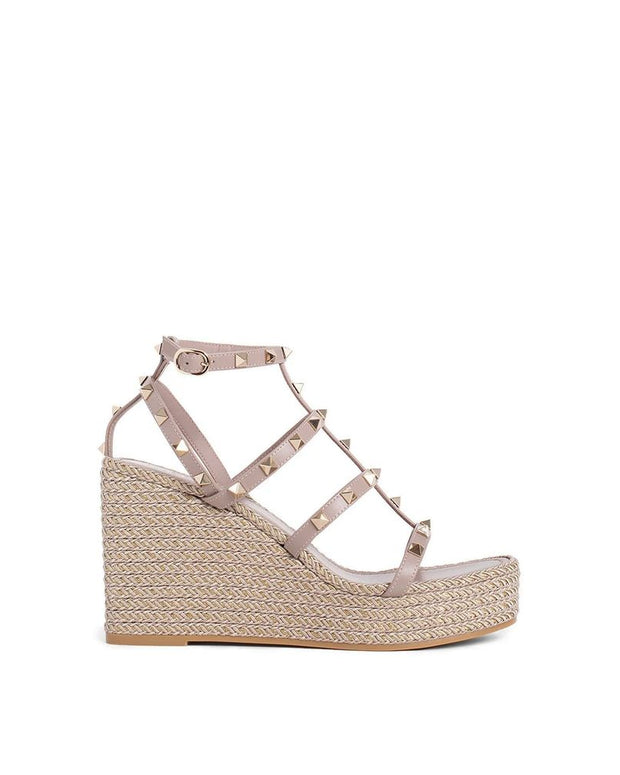 Beige Calfskin Wedge Sandals