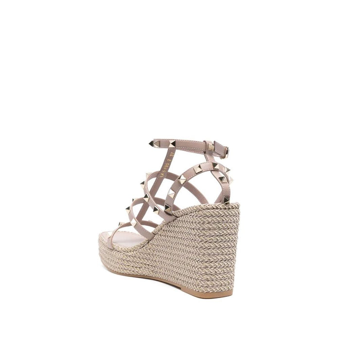 Beige Calfskin Wedge Sandals