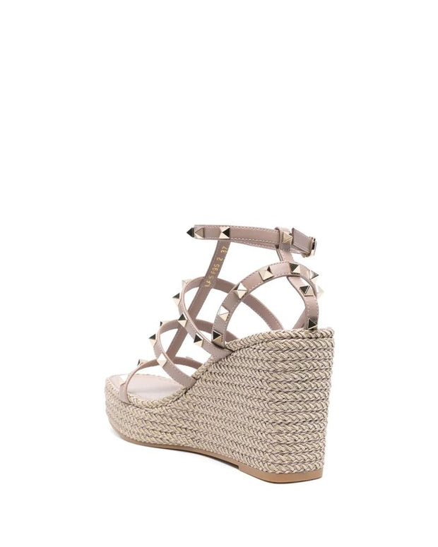 Beige Calfskin Wedge Sandals