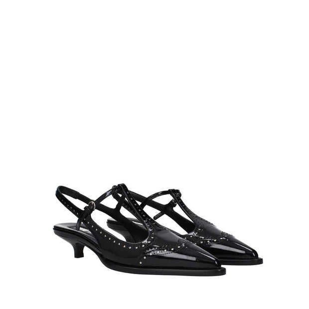 Black Calfskin Mid Heel Pumps