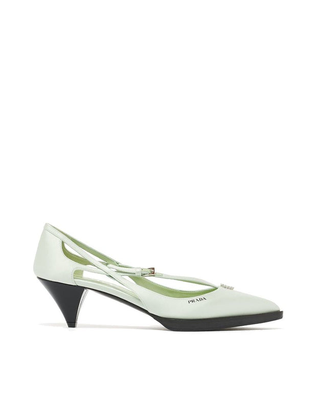 Green Silk Mid Heel Pumps