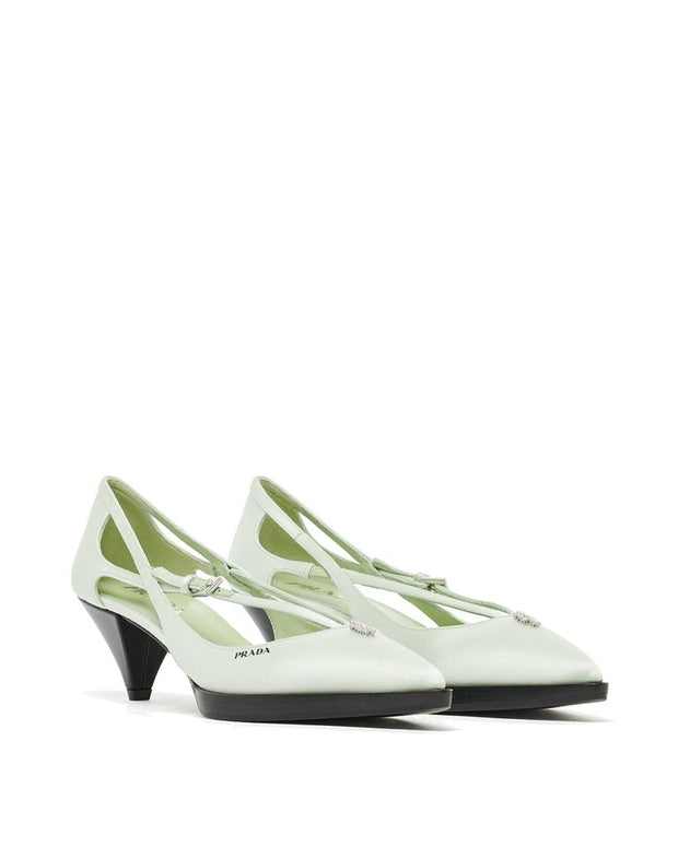 Green Silk Mid Heel Pumps