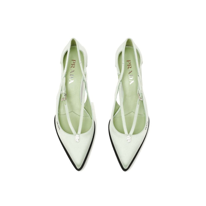 Green Silk Mid Heel Pumps