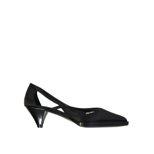 Black Silk Mid Heel Pumps