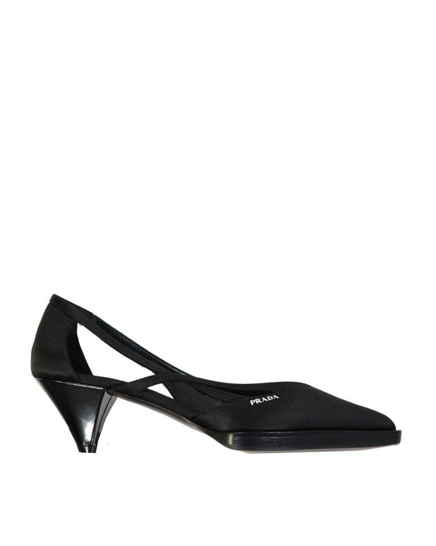 Black Silk Mid Heel Pumps