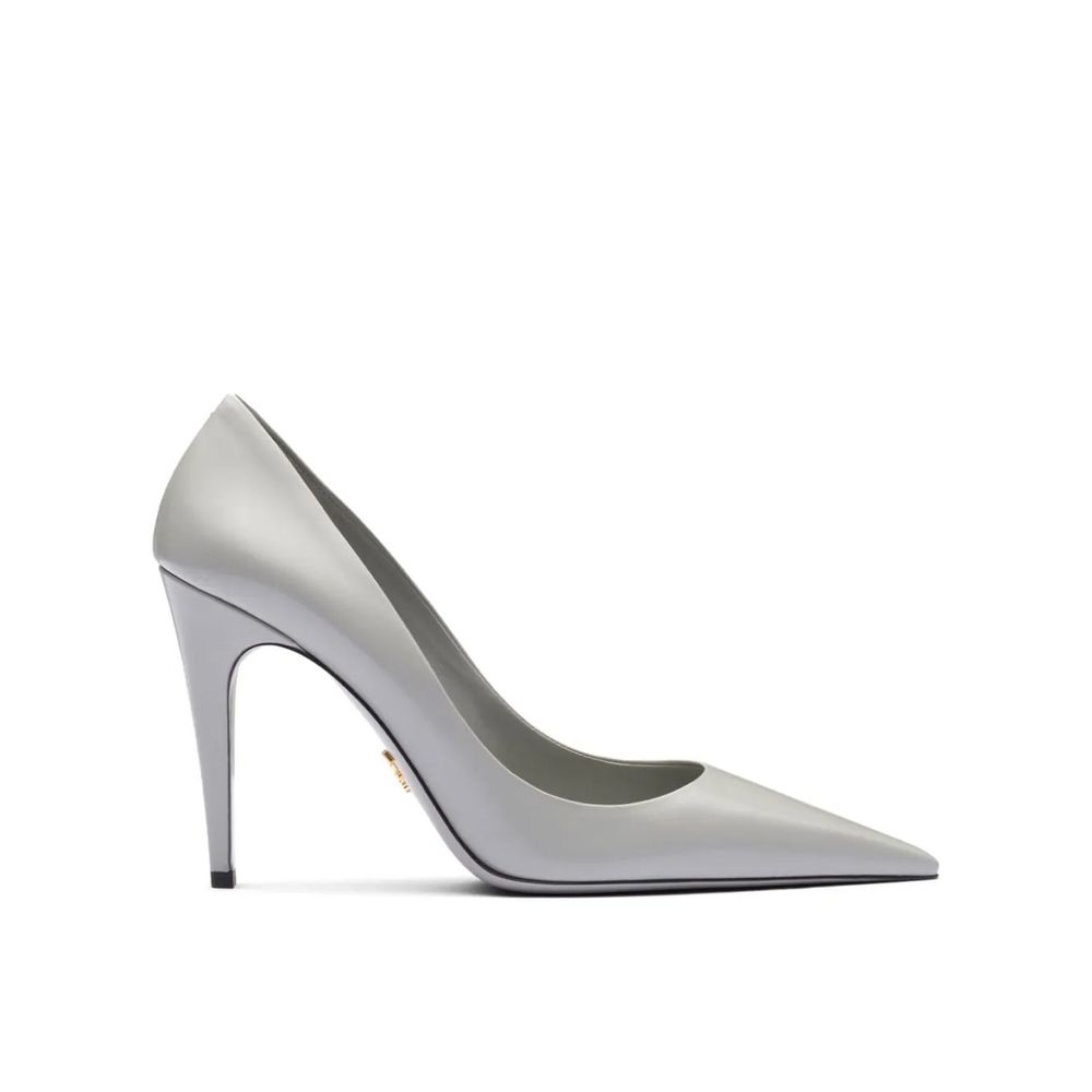 Gray Leather High Heel Pumps