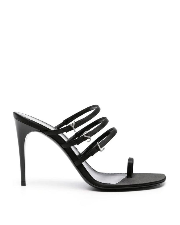 Black Silk Stiletto Heel Sandals